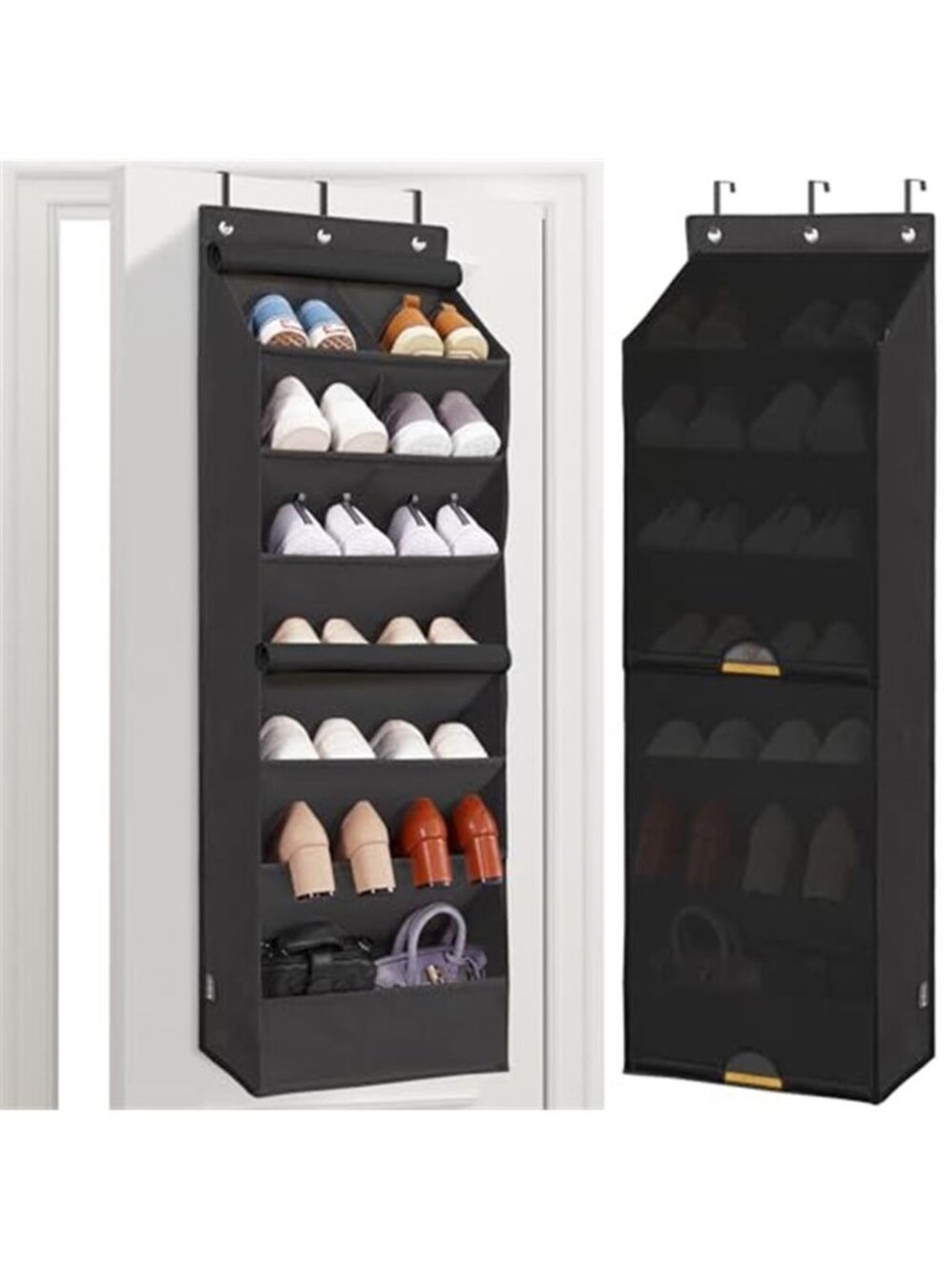 Over Door Shoe Organizer Dustproof Curtain 8 Pocket Heavy Duty Black Hanging
